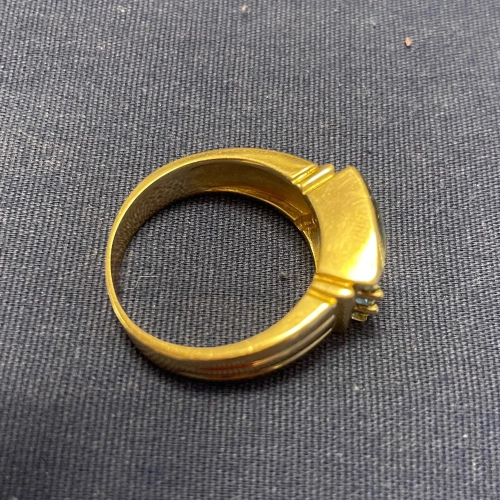 CID 14KP Elegant Gold and Blue Topaz Men’s Ring - Picture 2 of 5